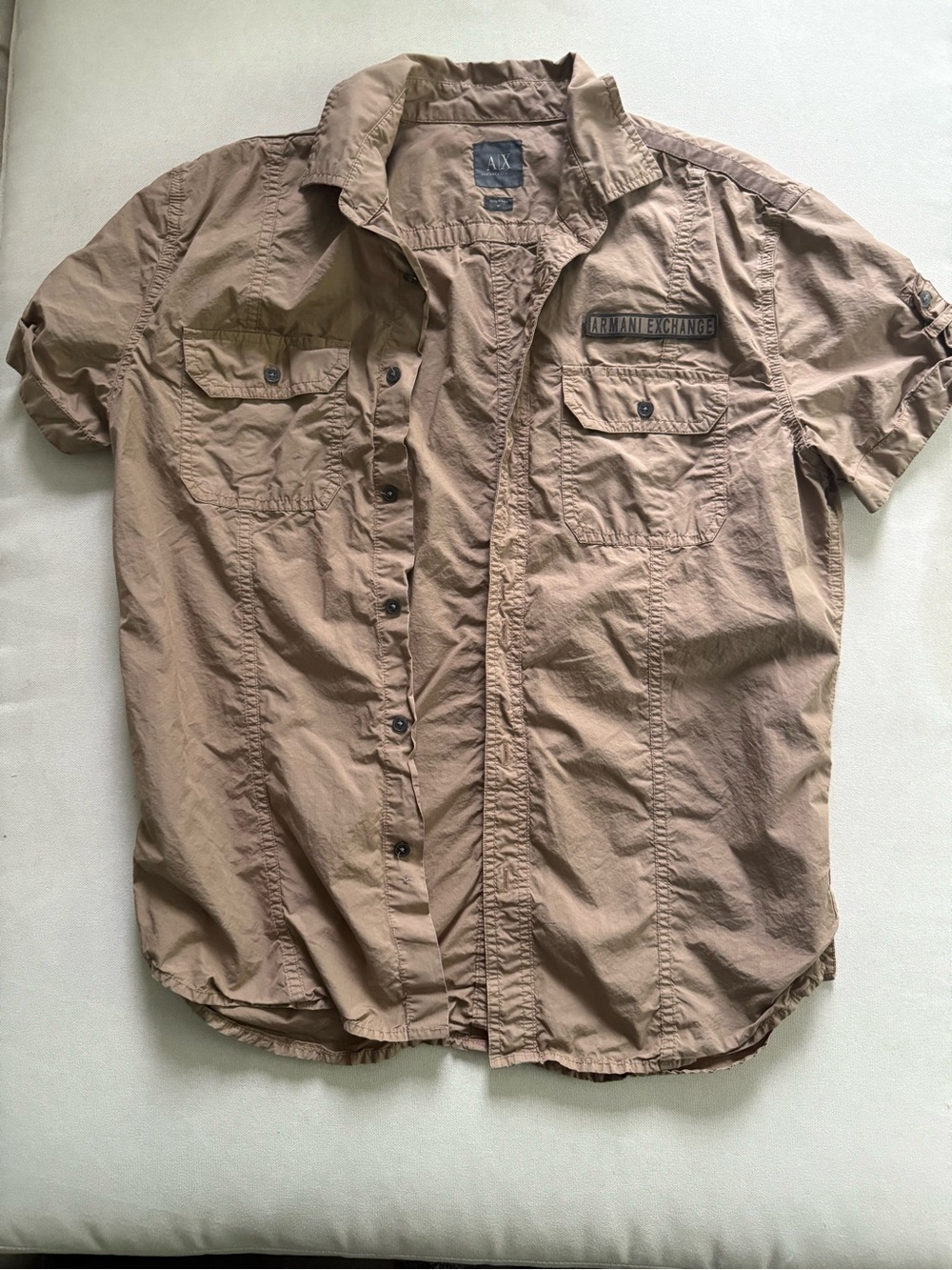 Armani Exchange Men's Short-Sleeve Button-Down Shirt in Tan